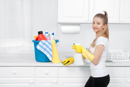 Professional deep cleaning team preparing service equipment for a domestic property