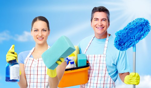 Cleaner preparing a tidy living room in Barnes